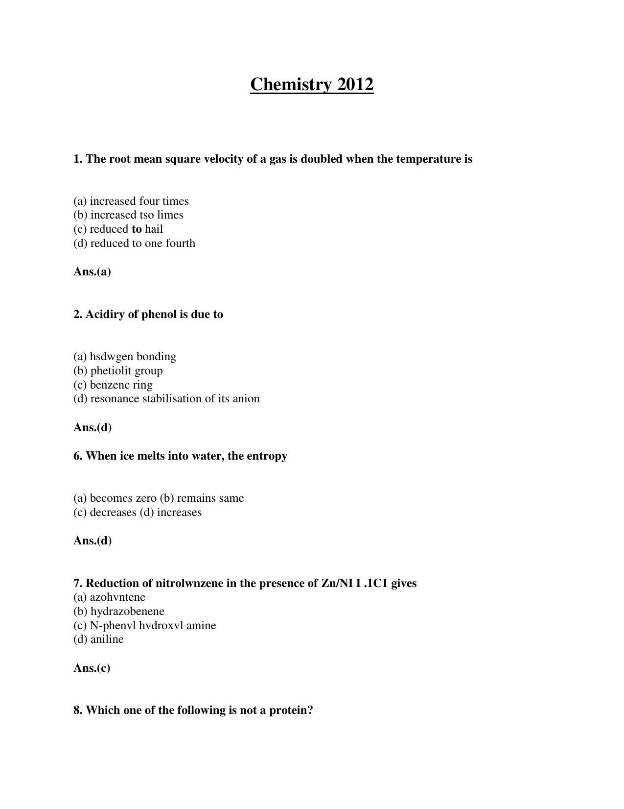 BCECE Previous Year Papers 2012 Chemistry with Answer Key - Page 1