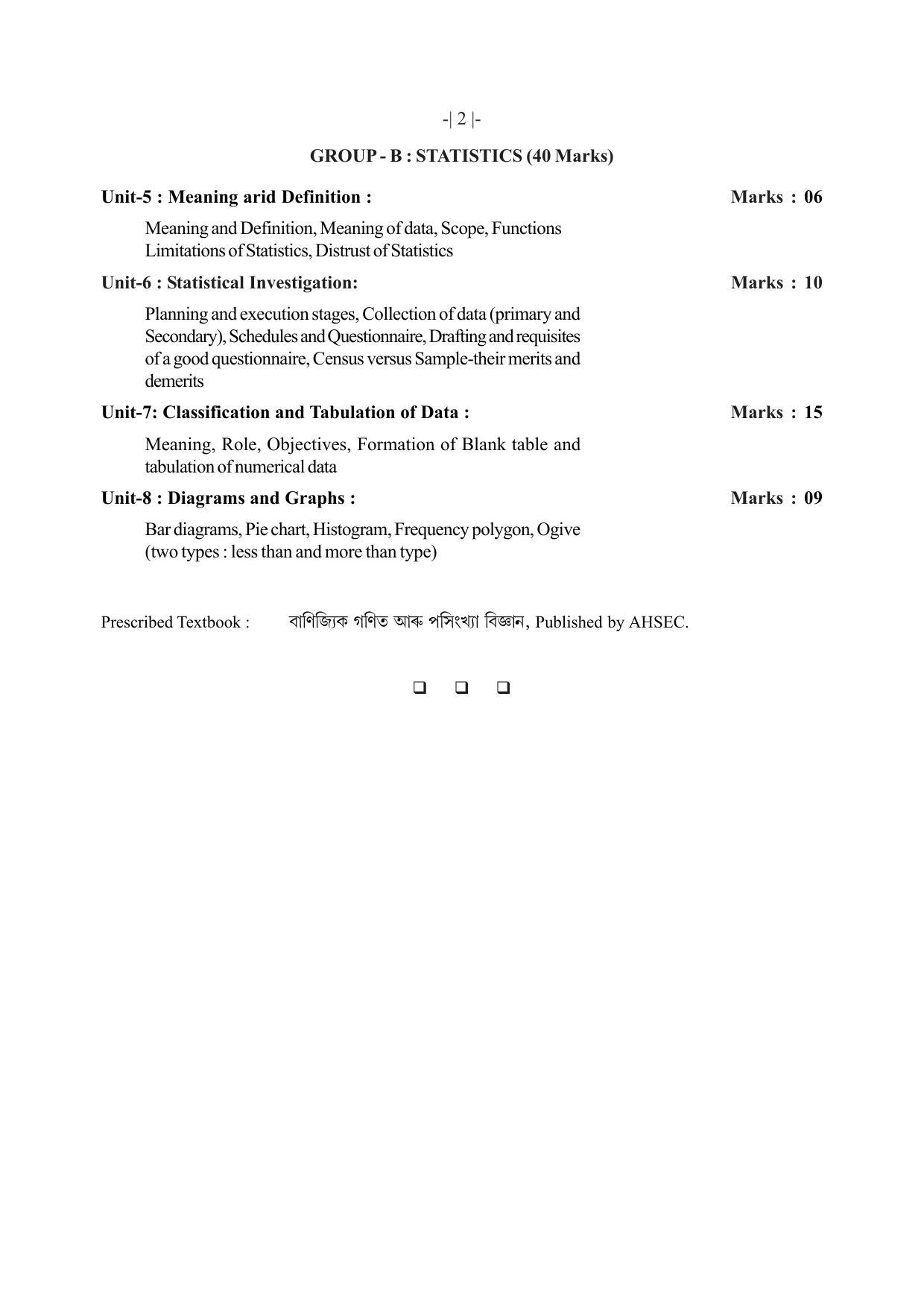 AHSEC 1st Year  Business-Mathematics-Statistics Syllabus - Page 2