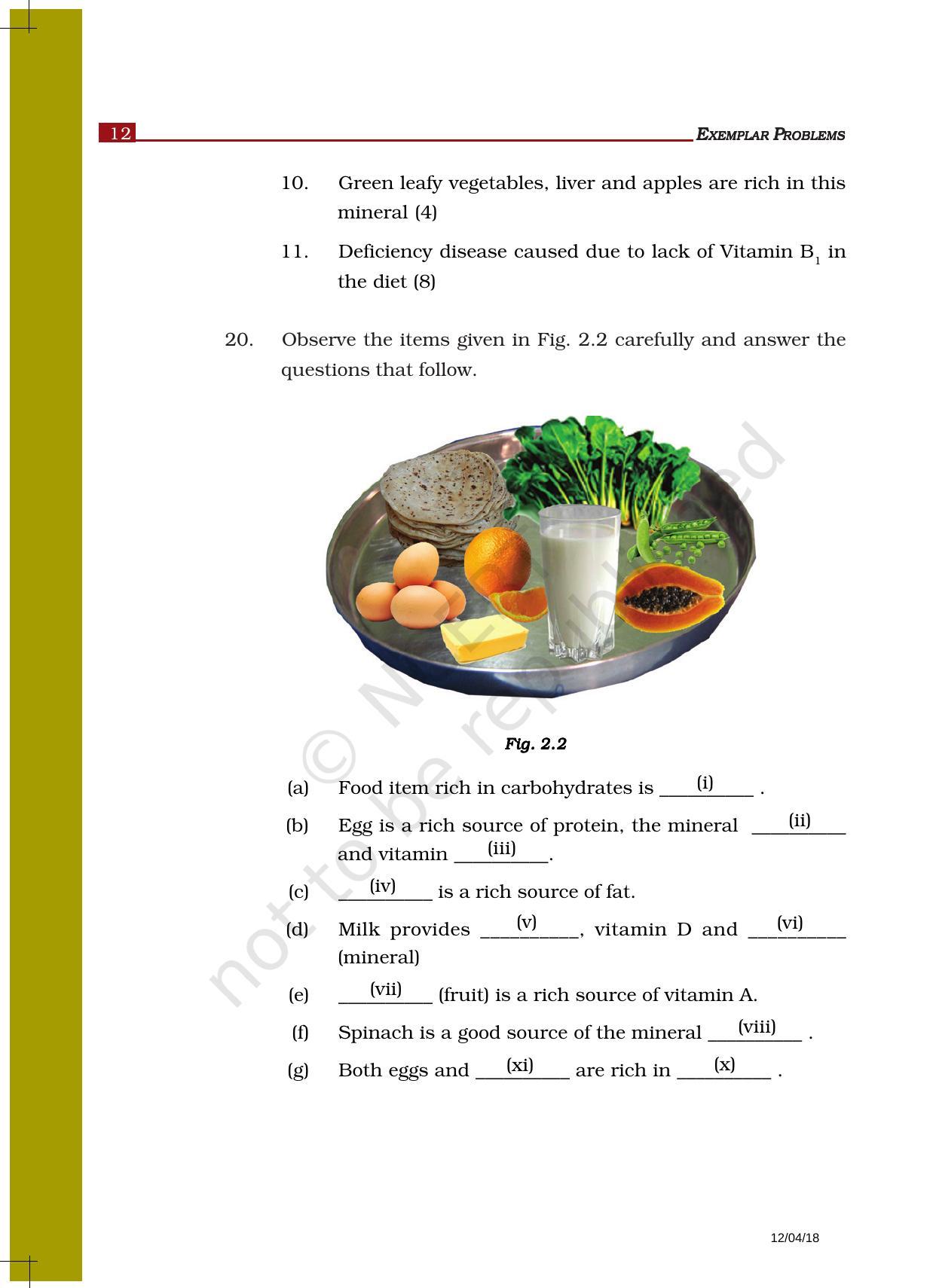 NCERT Exemplar Book For Class 6 Science: Chapter 2-Components Of Food ...