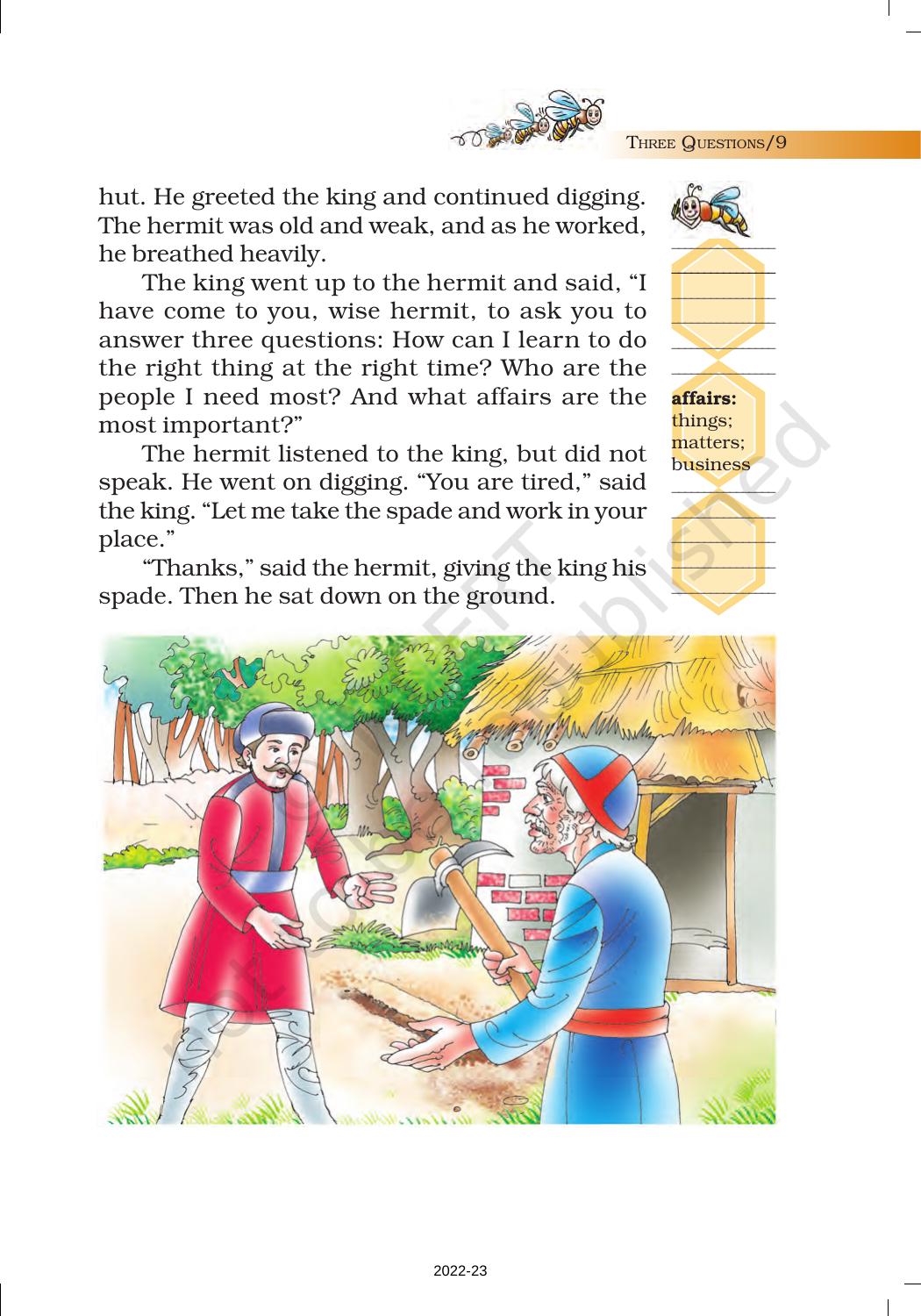 NCERT Book For Class 7 English (Honeycomb): Chapter 1-Three Questions ...