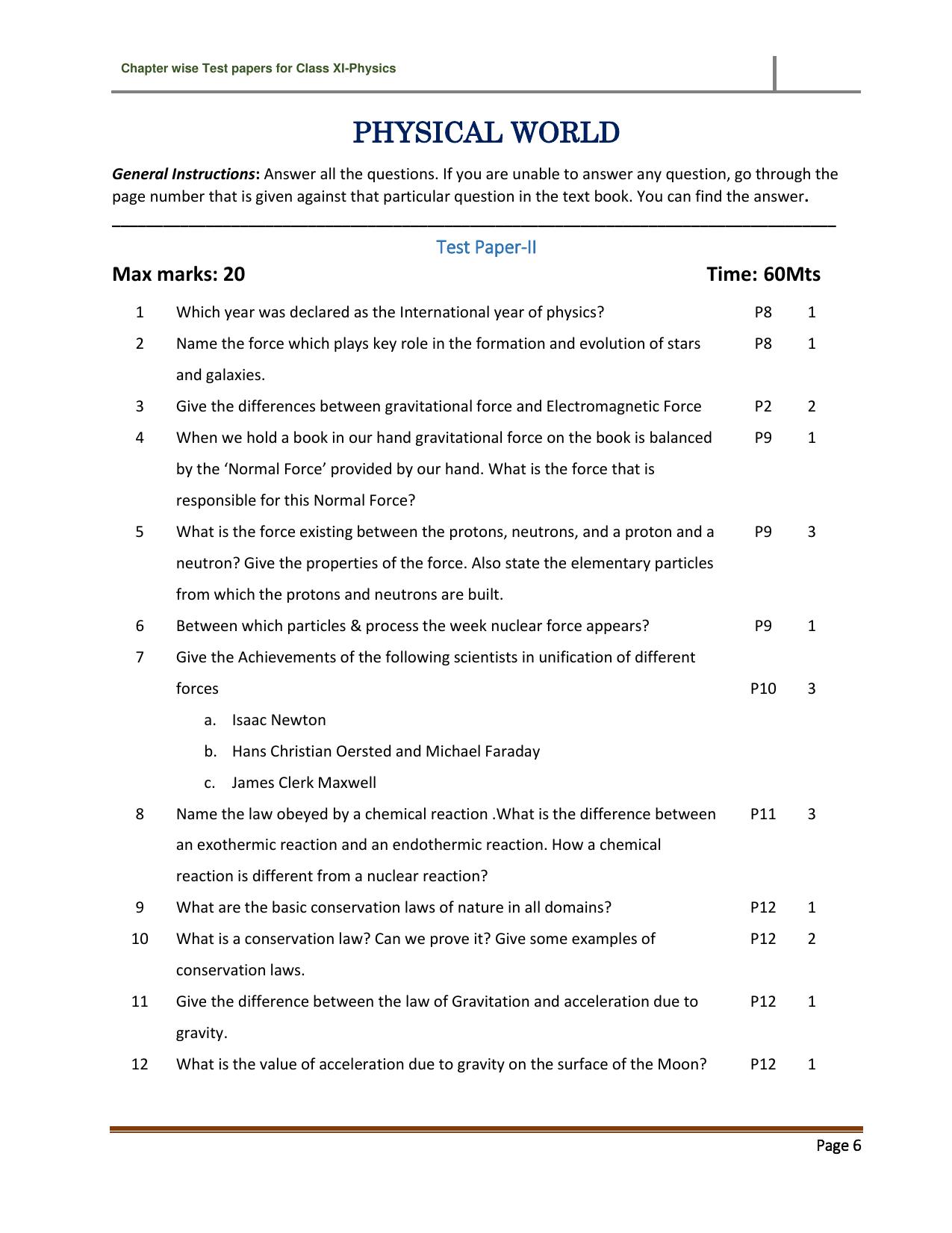 CBSE Worksheets for Class 11 Physics Physical World Assignment 2 - Page 1