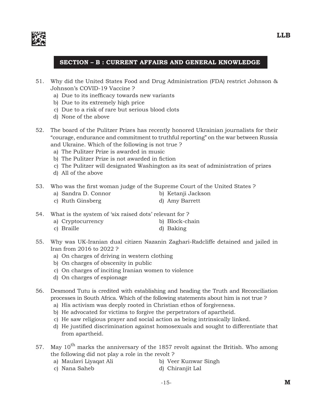 AILET 2022 Question Paper for BA LLB - Page 15