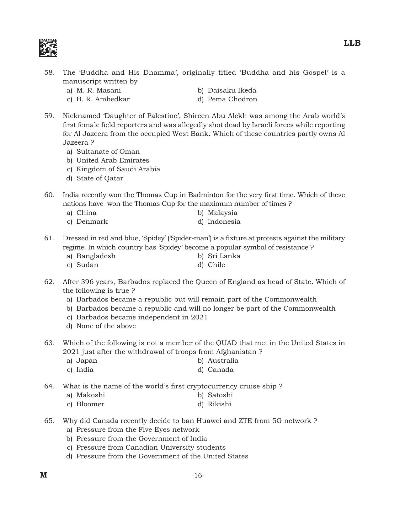 AILET 2022 Question Paper for BA LLB - Page 16