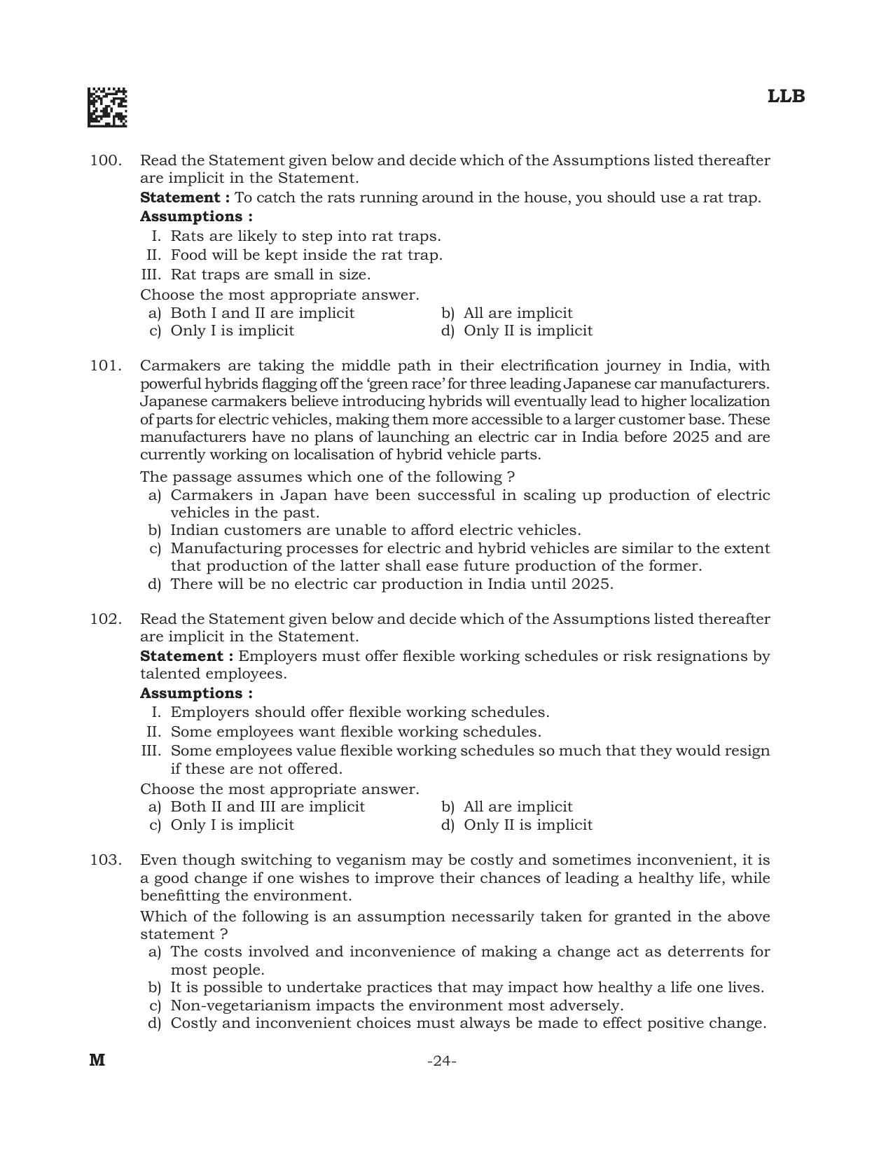 AILET 2022 Question Paper for BA LLB - Page 24