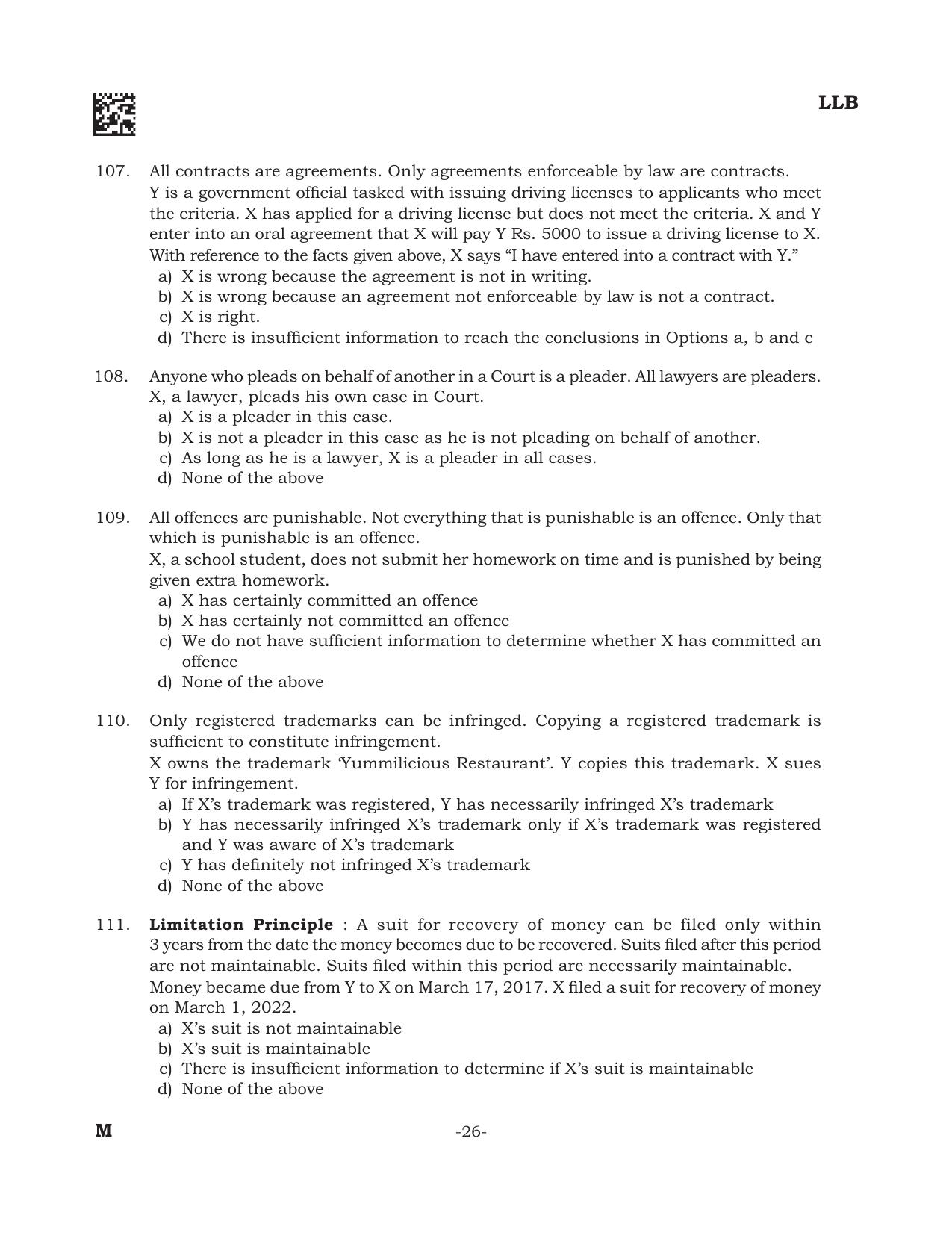 AILET 2022 Question Paper for BA LLB - Page 26