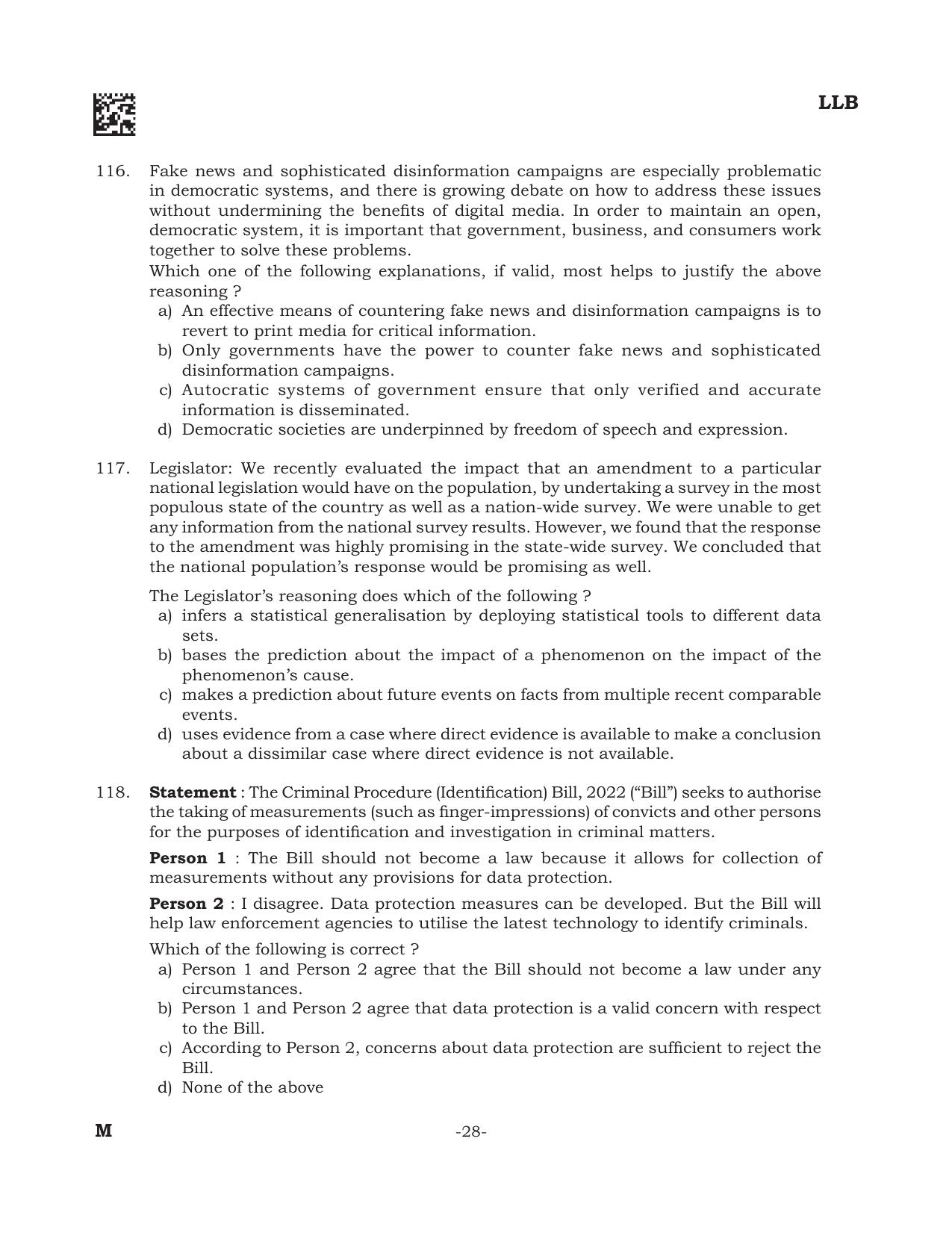 AILET 2022 Question Paper for BA LLB - Page 28