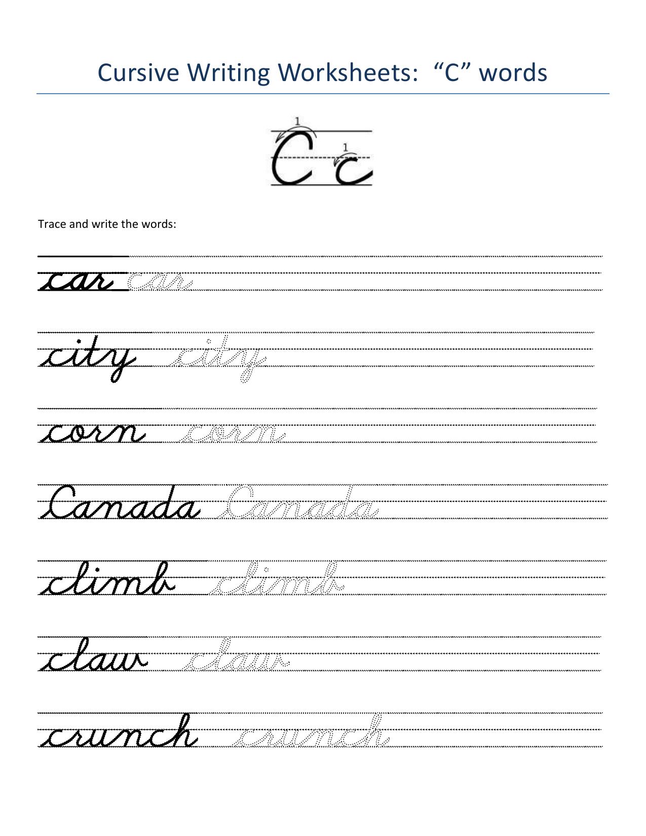 Cursive Words Worksheets - Page 3