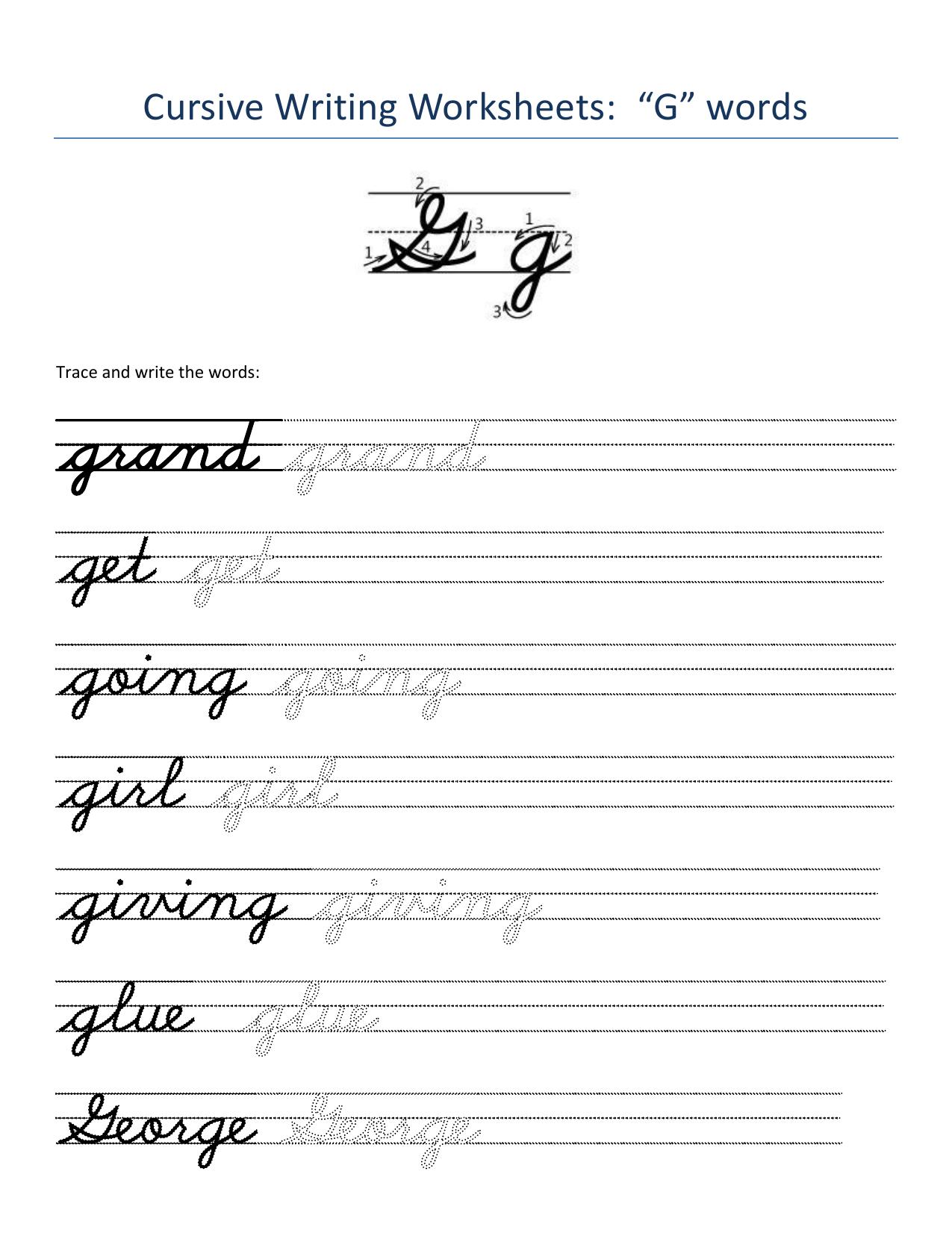 Cursive Words Worksheets - Page 7