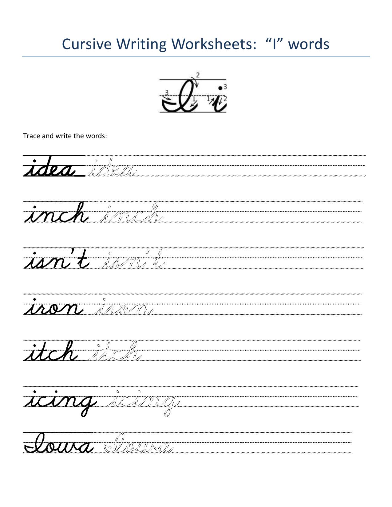 Cursive Words Worksheets - Page 9