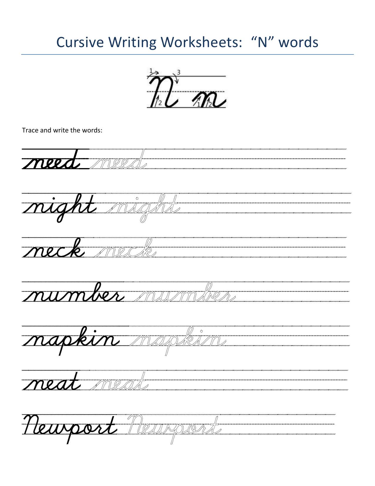 Cursive Words Worksheets - Page 14