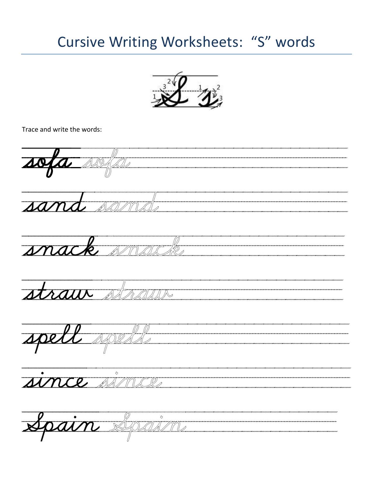 Cursive Words Worksheets - Page 19