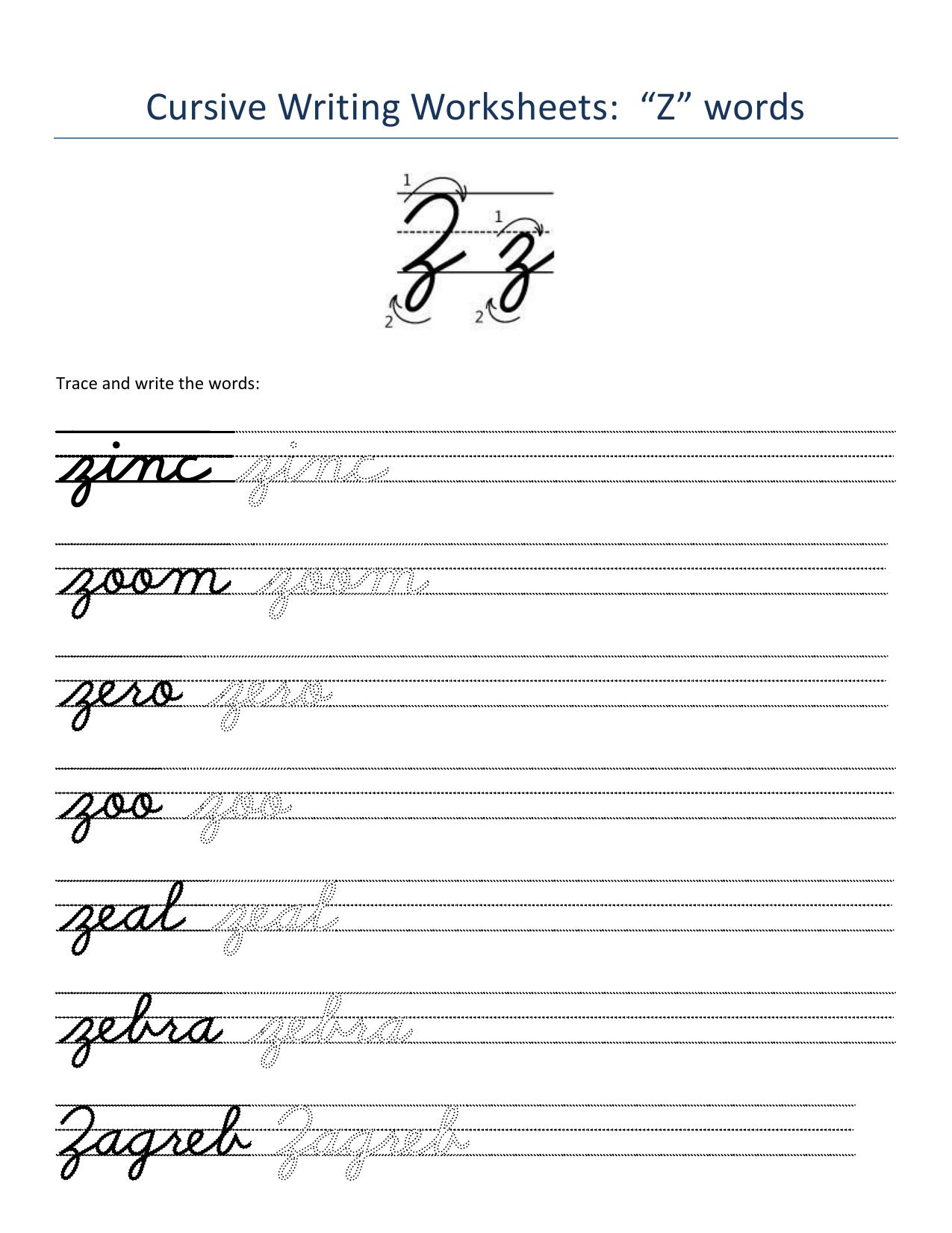 Cursive Words Worksheets - Page 26