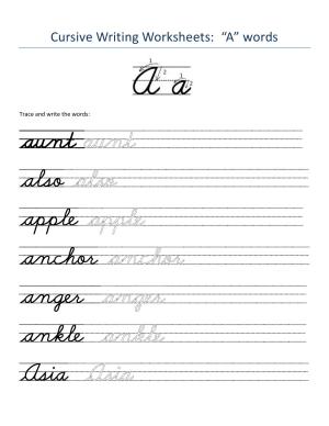 Cursive Words Worksheets