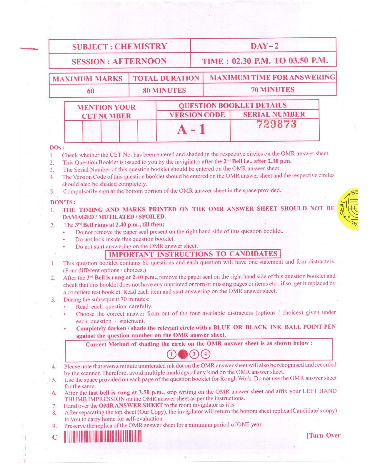 KCET Chemistry 2015 Question Papers - Page 1