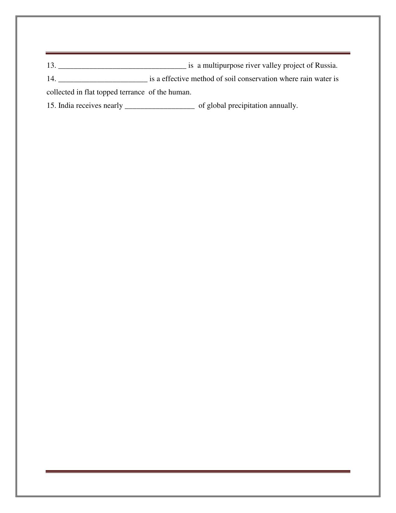 CBSE Worksheets for Class 8 Social Science NATURAL RESOURCE – WATER Assignment - Page 2
