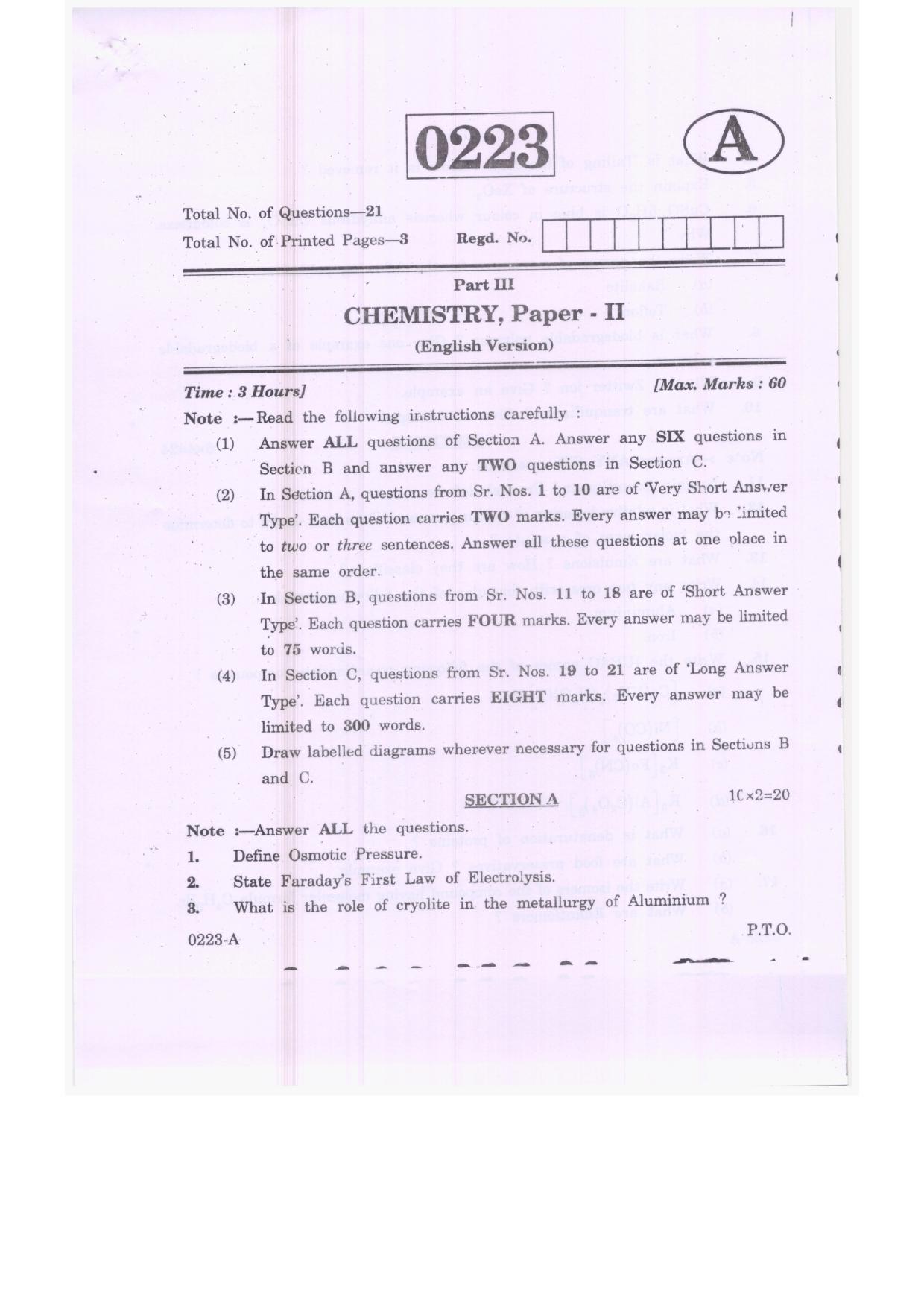 TS Inter 2nd Year Chemistry Model Paper - IndCareer Schools