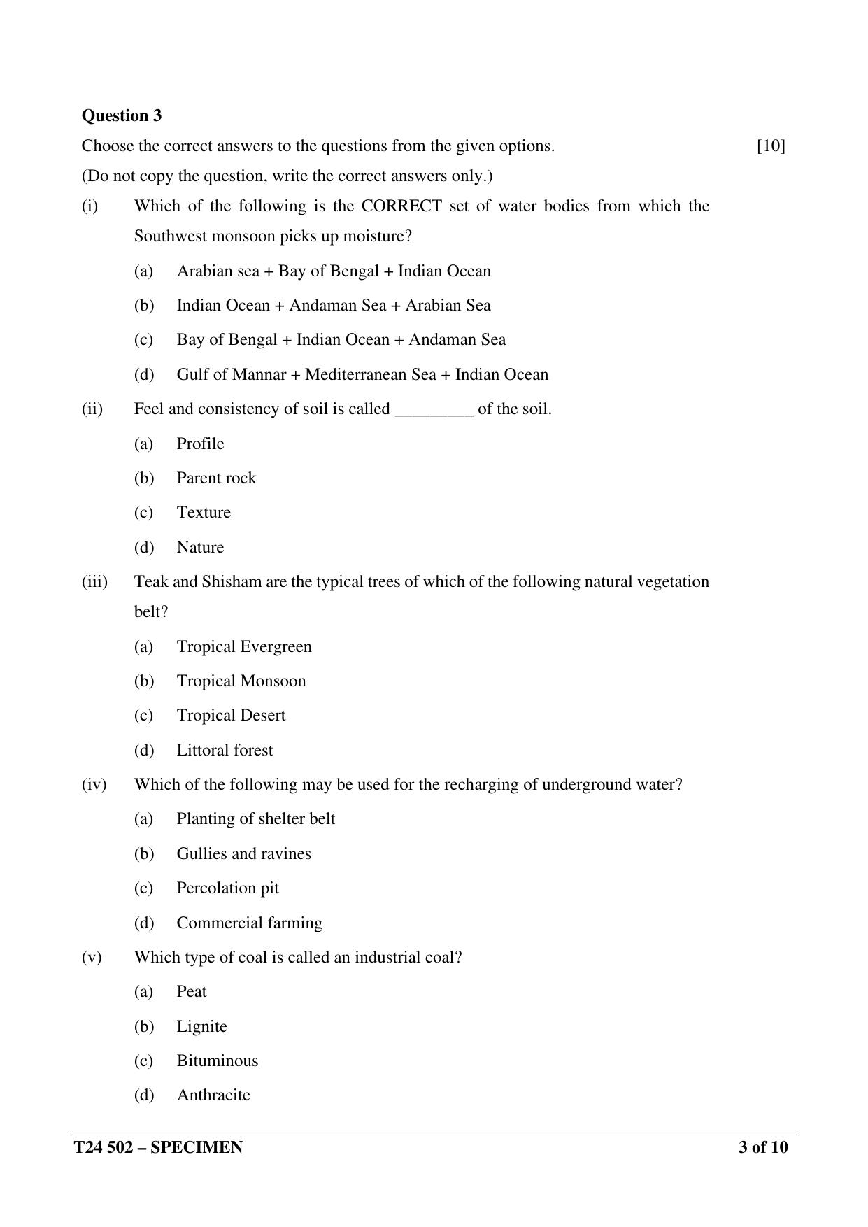 ICSE Class 10  2024 Geography Sample Paper - Page 3