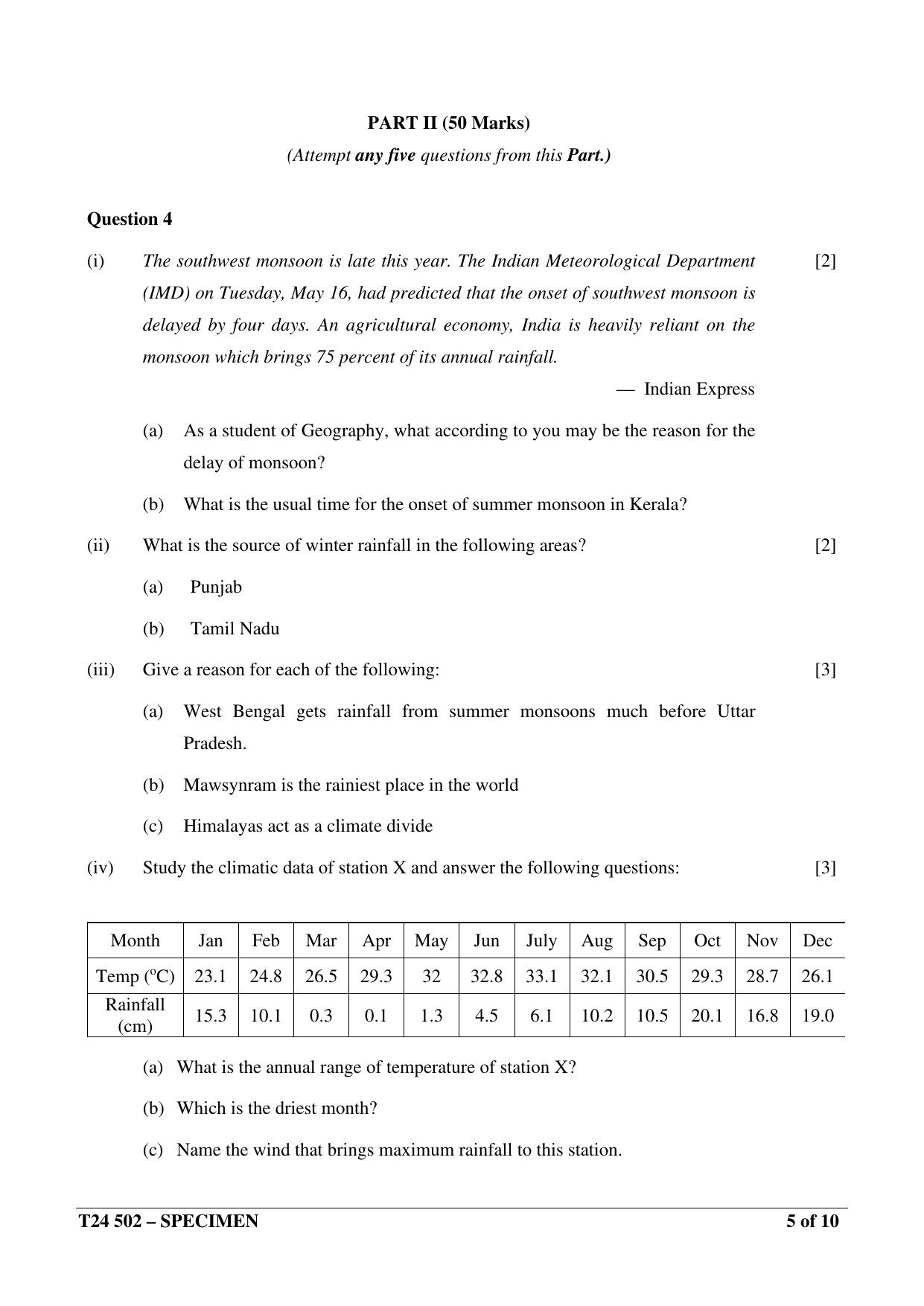 ICSE Class 10  2024 Geography Sample Paper - Page 5