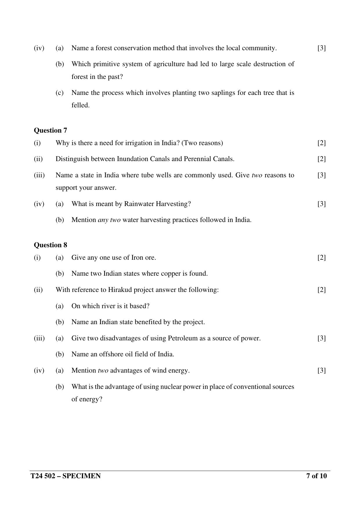 ICSE Class 10  2024 Geography Sample Paper - Page 7