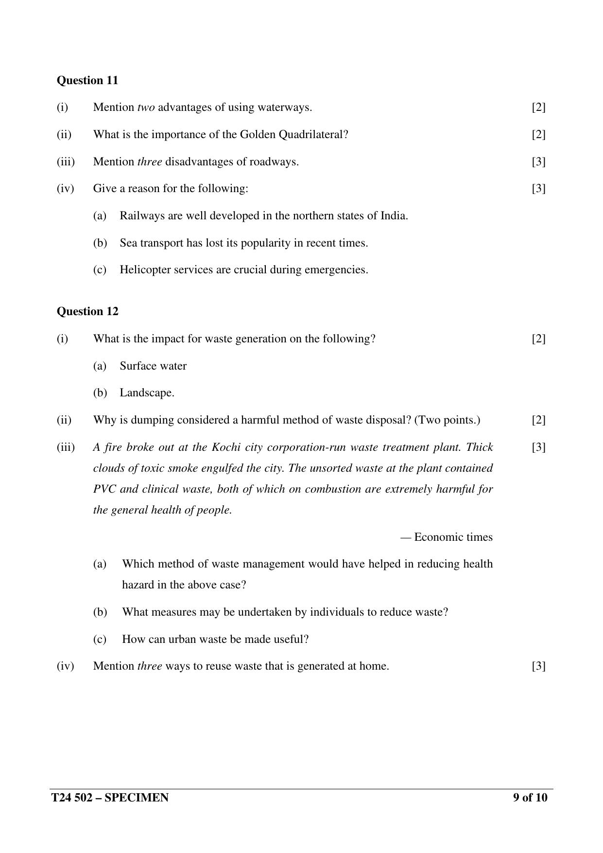 ICSE Class 10  2024 Geography Sample Paper - Page 9