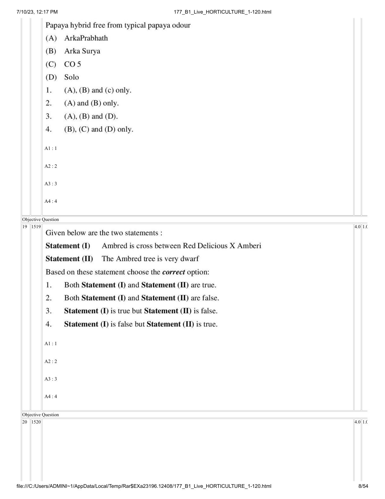 ICAR AIEEA PG 2023 HORTICULTURE Question Paper - IndCareer Docs