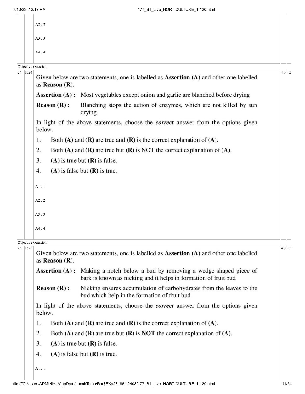 ICAR AIEEA PG 2023 HORTICULTURE Question Paper - IndCareer Docs