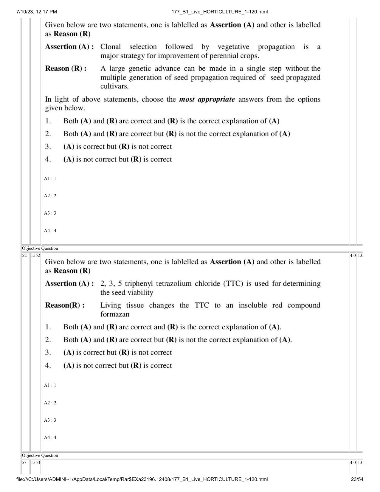 ICAR AIEEA PG 2023 HORTICULTURE Question Paper - IndCareer Docs