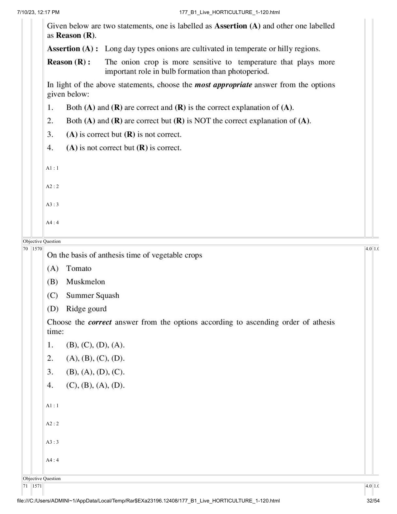 ICAR AIEEA PG 2023 HORTICULTURE Question Paper - IndCareer Docs