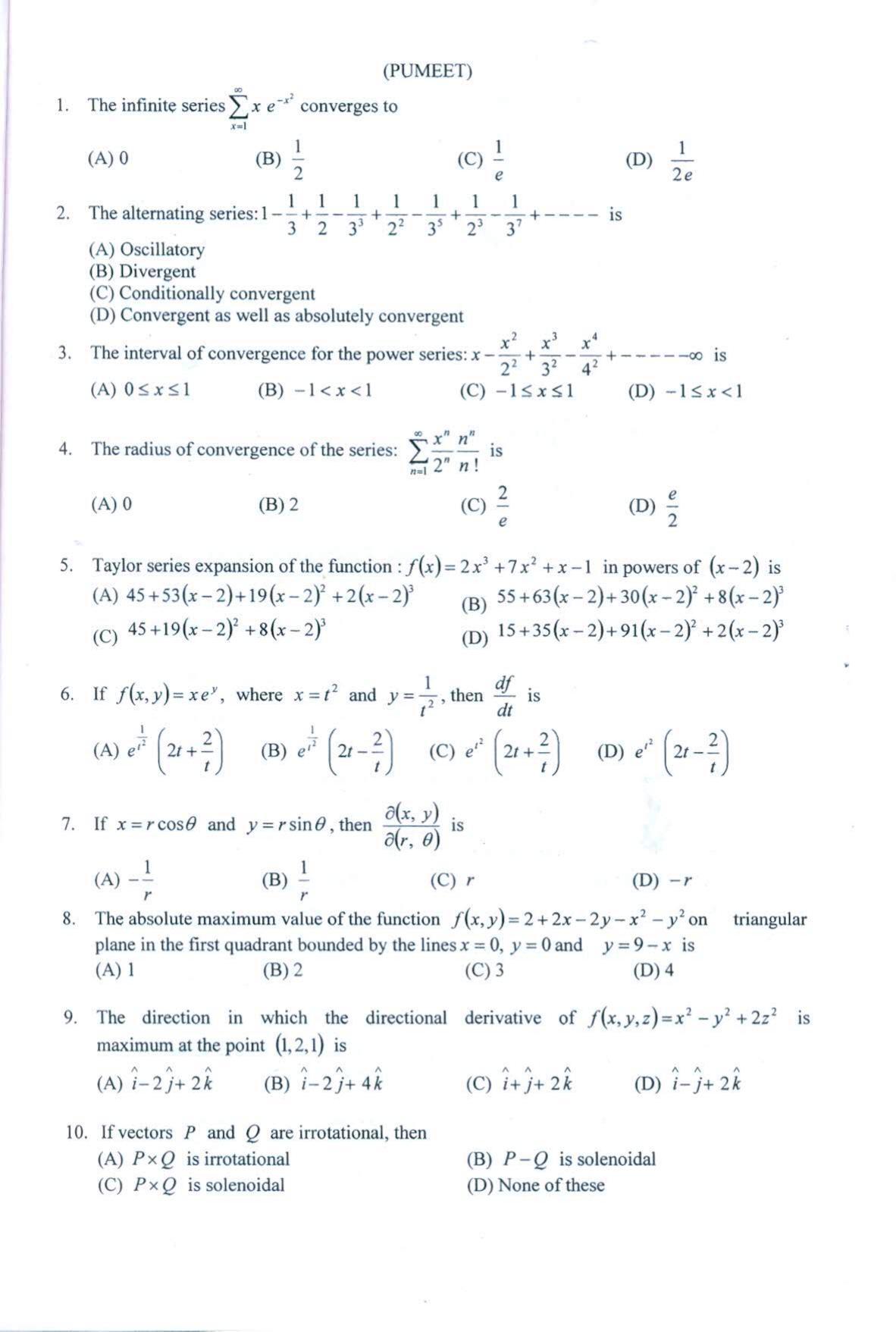 PUMEET 2021 Question Papers - IndCareer Docs