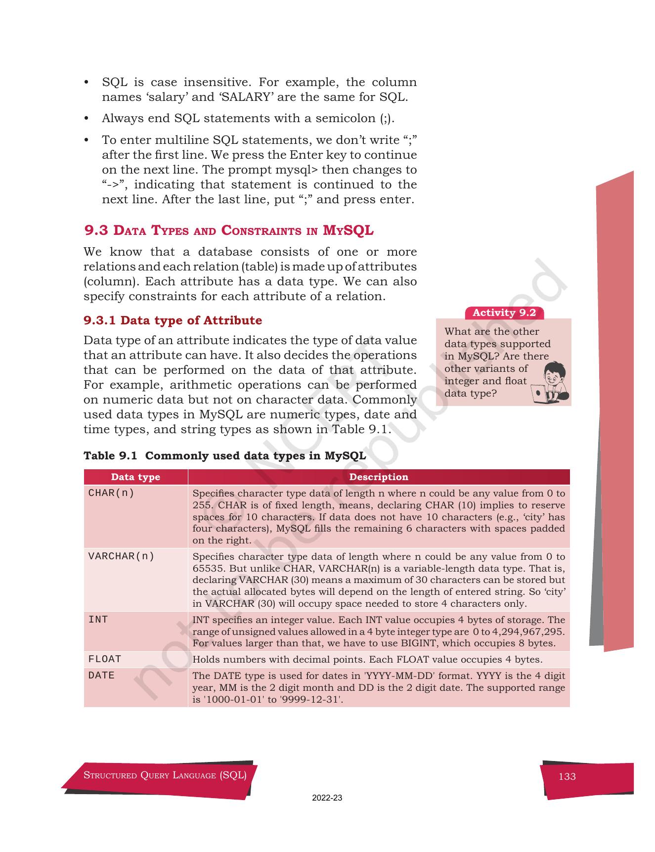 NCERT Book for Class 12 Computer Science Chapter 9 Structured Query Language(SQL) - Page 3