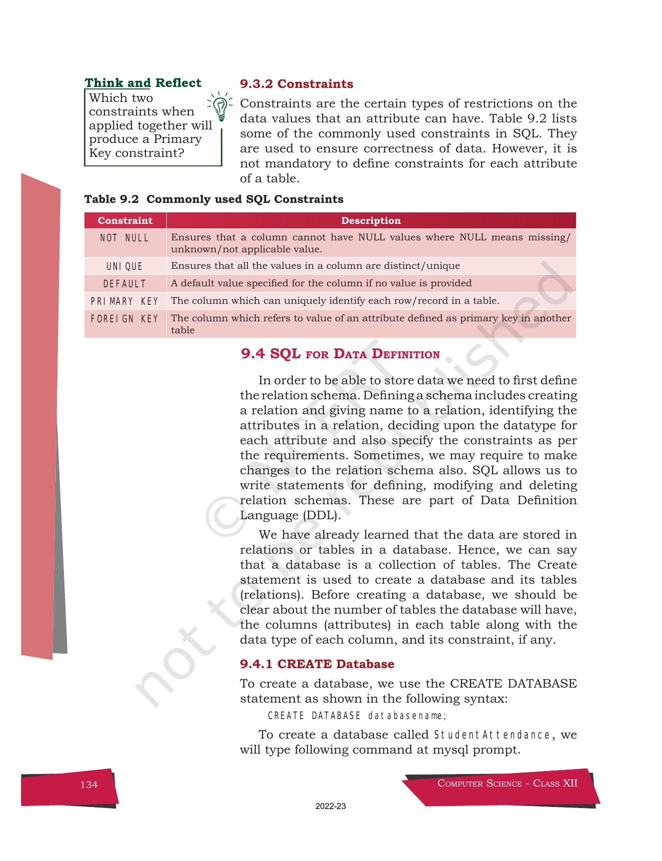 NCERT Book for Class 12 Computer Science Chapter 9 Structured Query Language(SQL) - Page 4