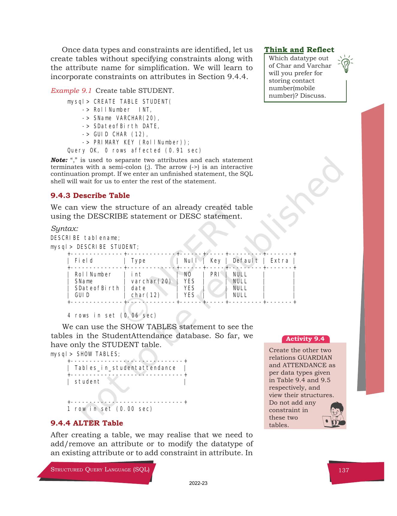 NCERT Book for Class 12 Computer Science Chapter 9 Structured Query Language(SQL) - Page 7