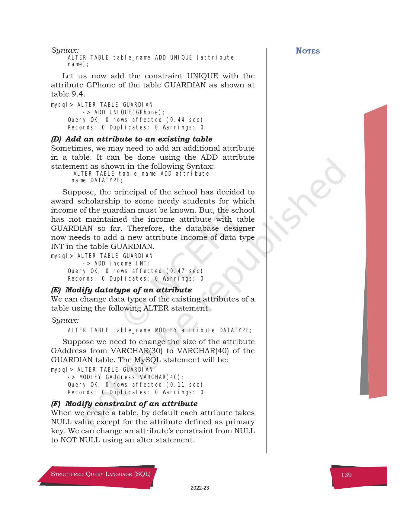 NCERT Book for Class 12 Computer Science Chapter 9 Structured Query Language(SQL) - Page 9