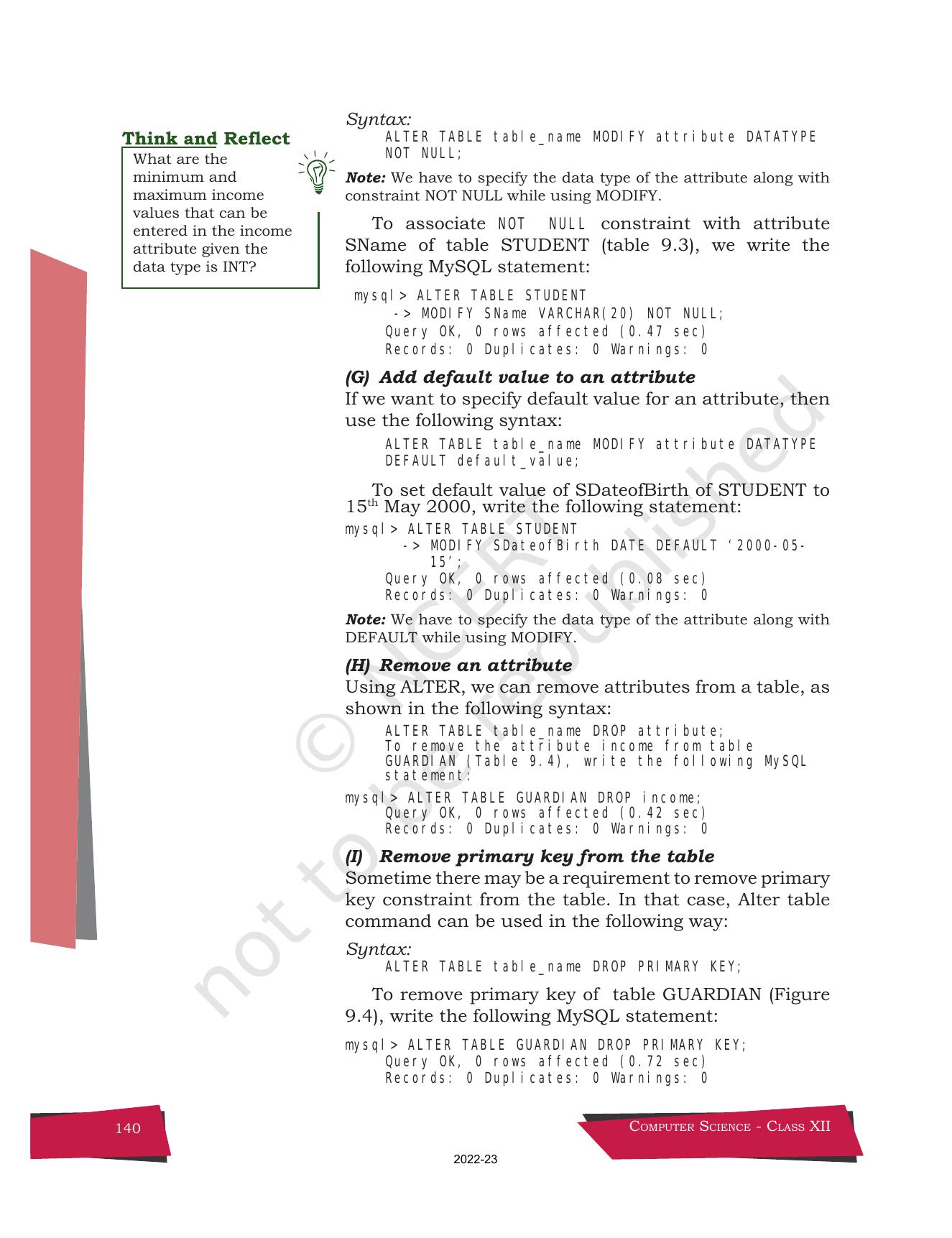 NCERT Book for Class 12 Computer Science Chapter 9 Structured Query Language(SQL) - Page 10