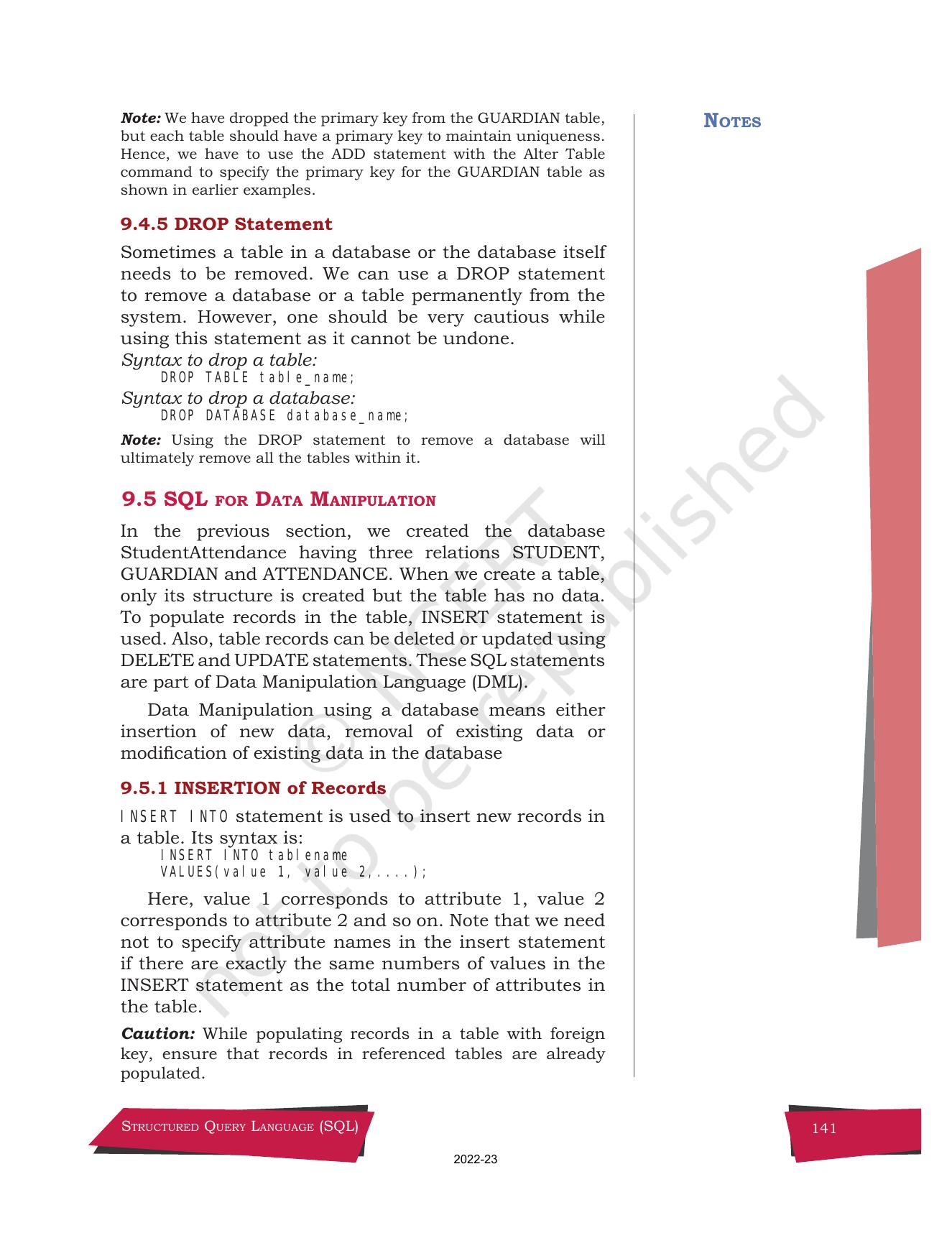 NCERT Book for Class 12 Computer Science Chapter 9 Structured Query Language(SQL) - Page 11