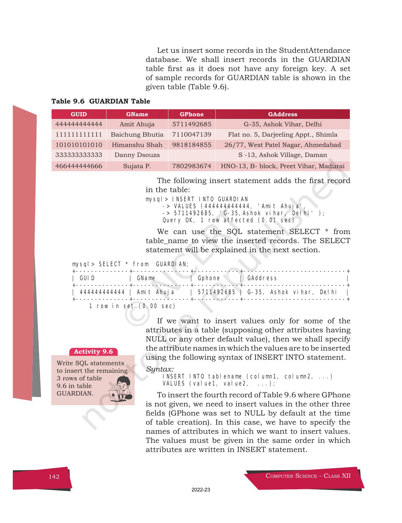 NCERT Book for Class 12 Computer Science Chapter 9 Structured Query Language(SQL) - Page 12