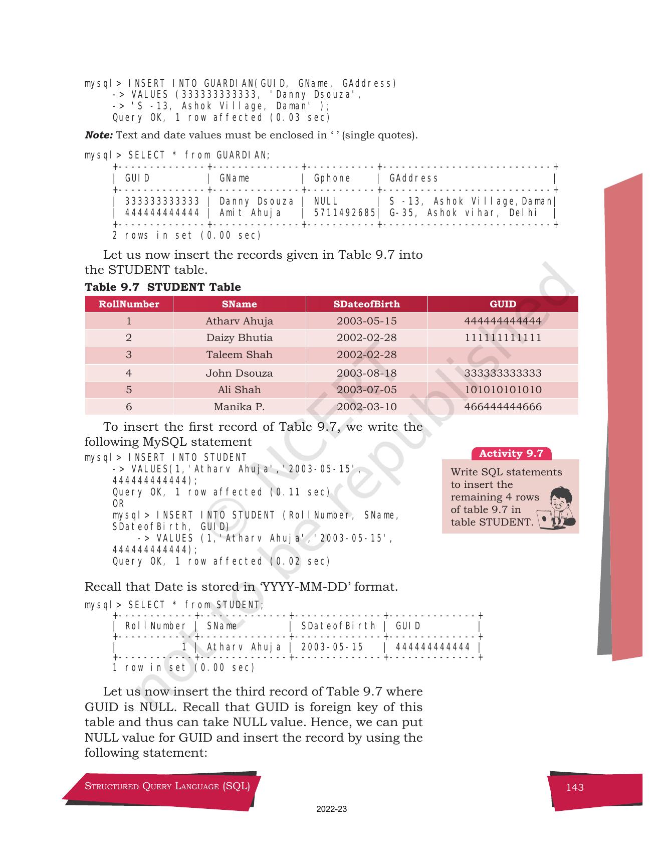 NCERT Book for Class 12 Computer Science Chapter 9 Structured Query Language(SQL) - Page 13