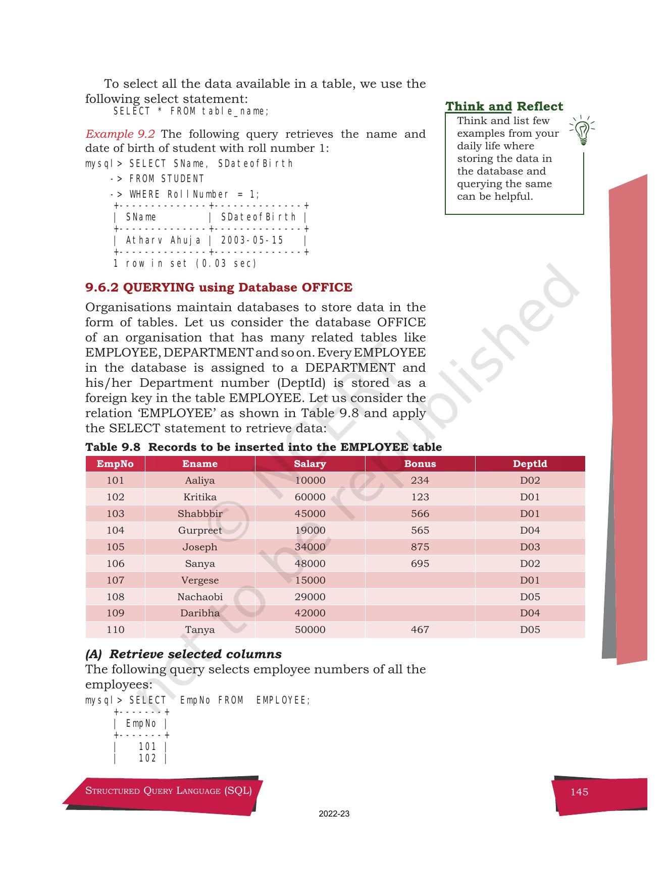 NCERT Book for Class 12 Computer Science Chapter 9 Structured Query Language(SQL) - Page 15