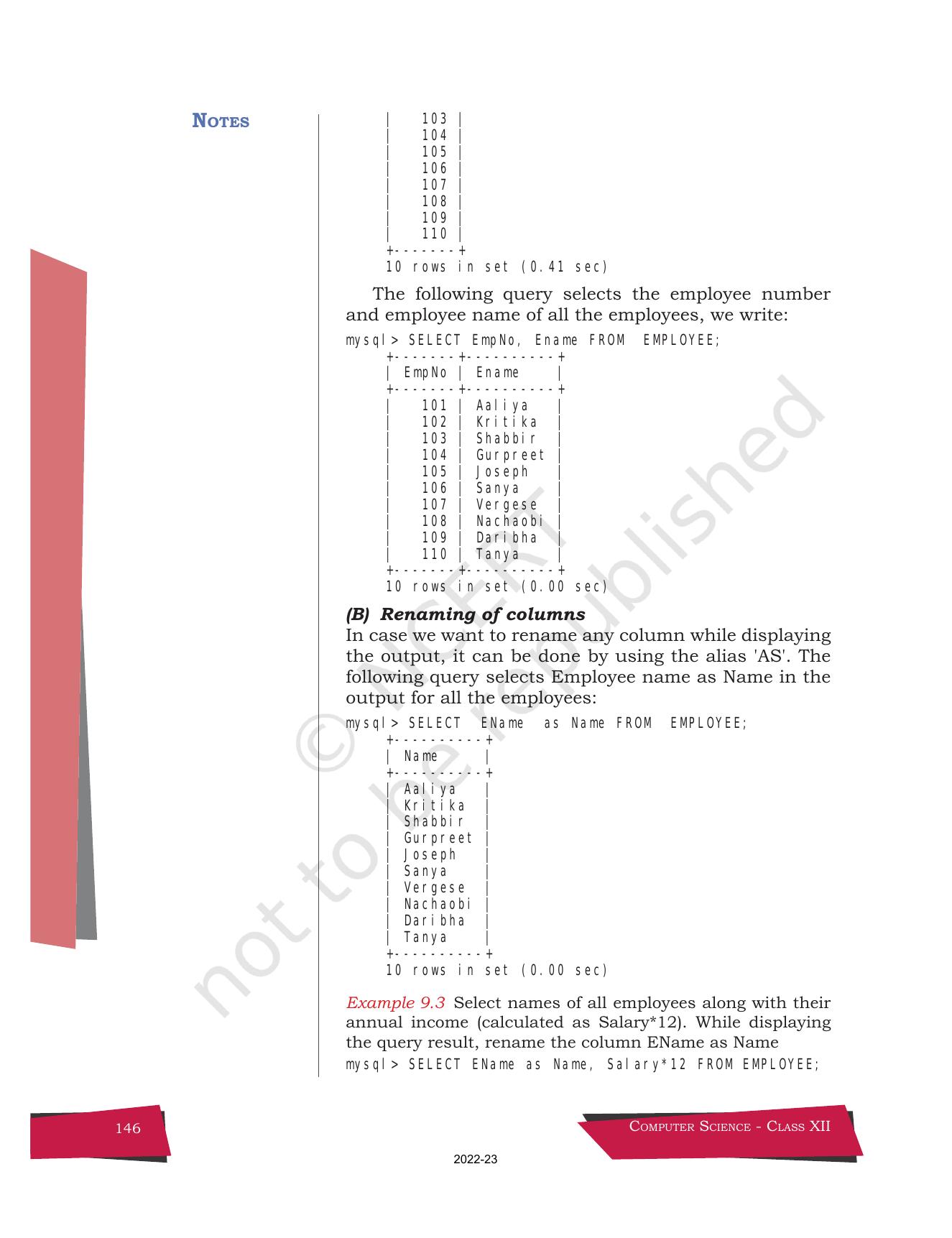 NCERT Book for Class 12 Computer Science Chapter 9 Structured Query Language(SQL) - Page 16