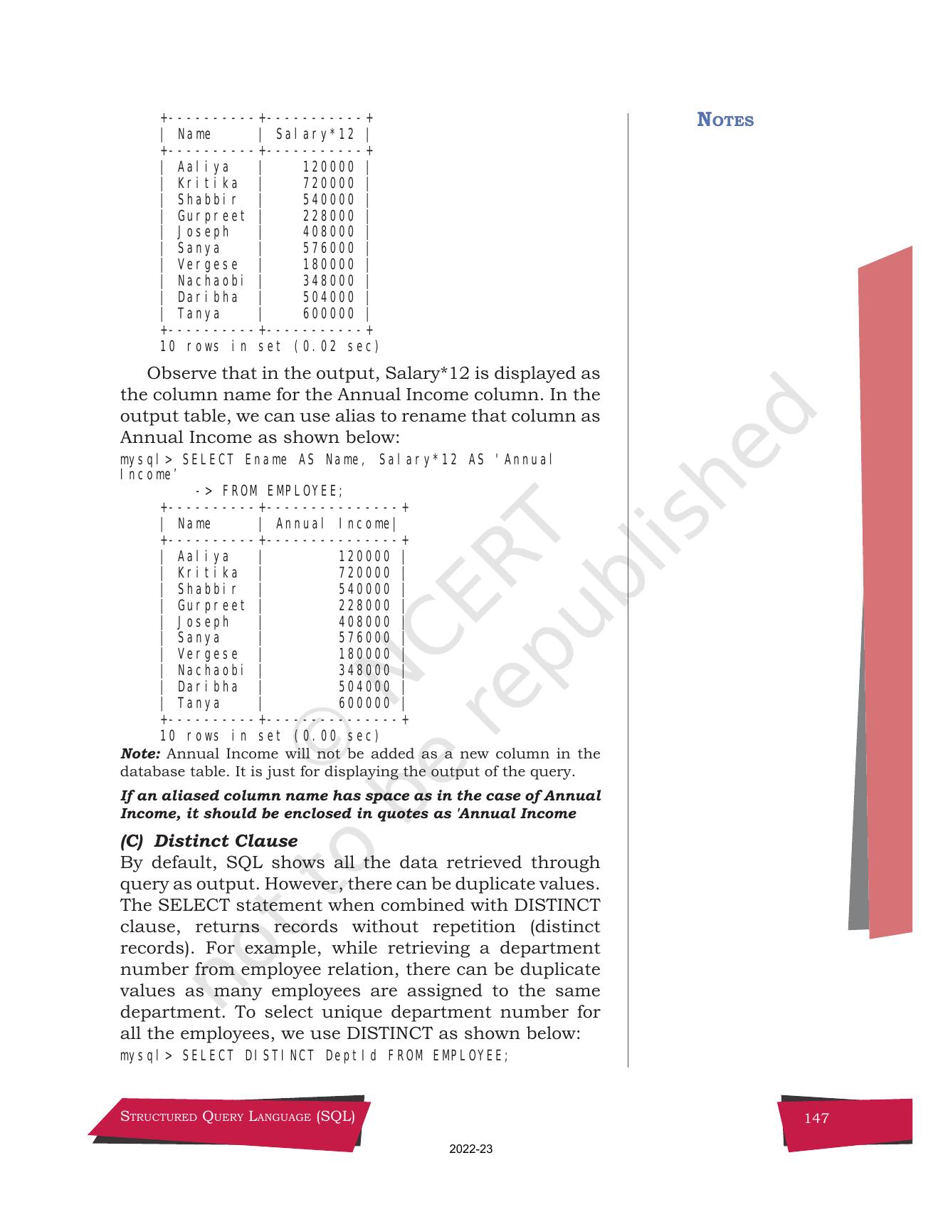 NCERT Book for Class 12 Computer Science Chapter 9 Structured Query Language(SQL) - Page 17