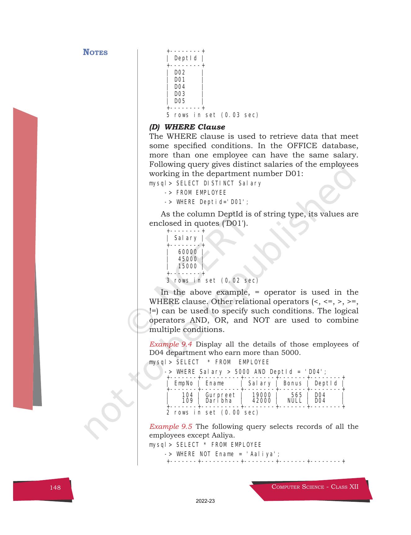 NCERT Book for Class 12 Computer Science Chapter 9 Structured Query Language(SQL) - Page 18