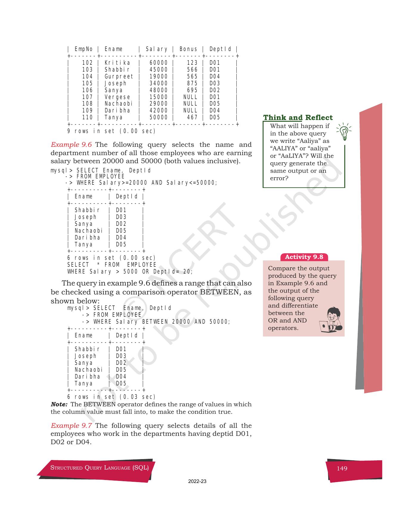 NCERT Book for Class 12 Computer Science Chapter 9 Structured Query Language(SQL) - Page 19