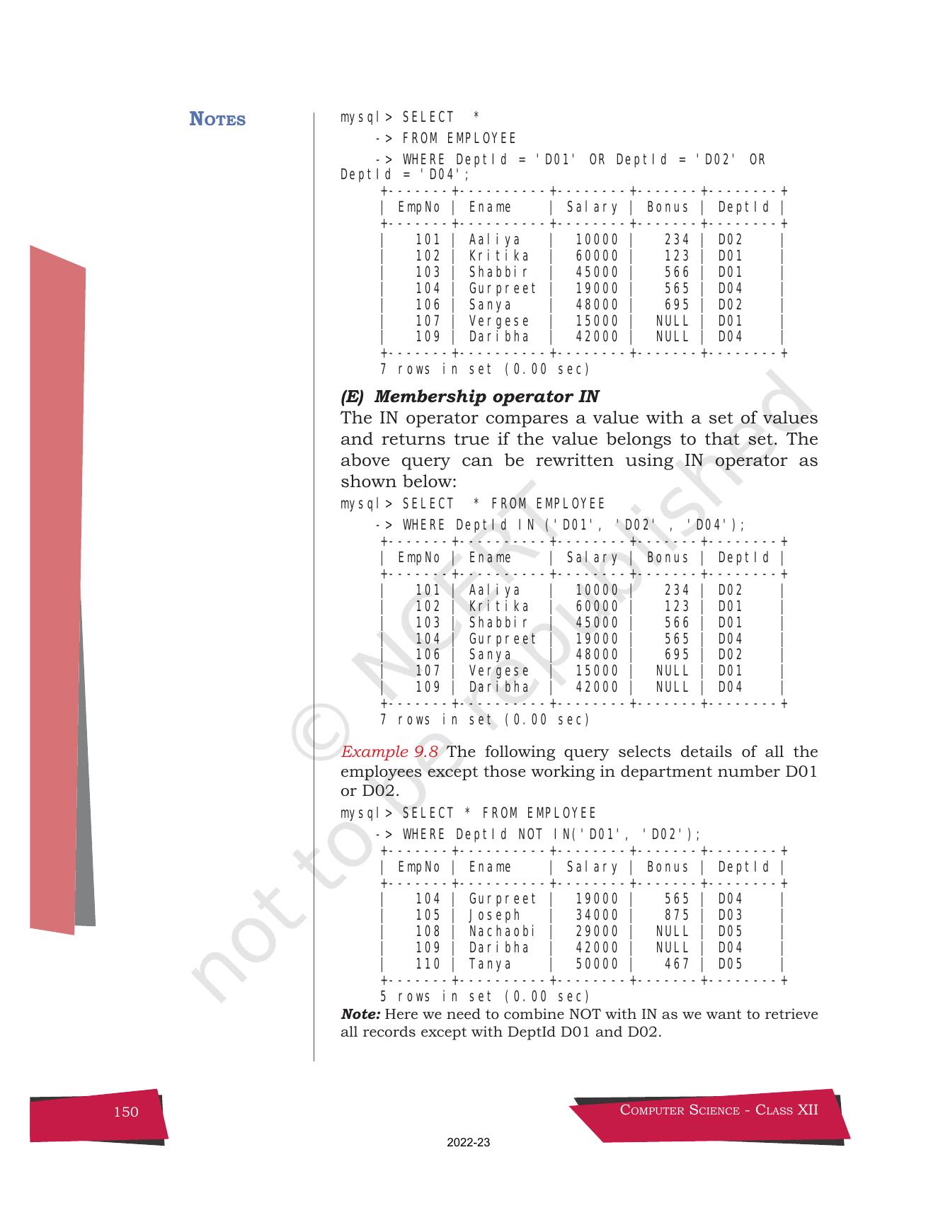 NCERT Book for Class 12 Computer Science Chapter 9 Structured Query Language(SQL) - Page 20