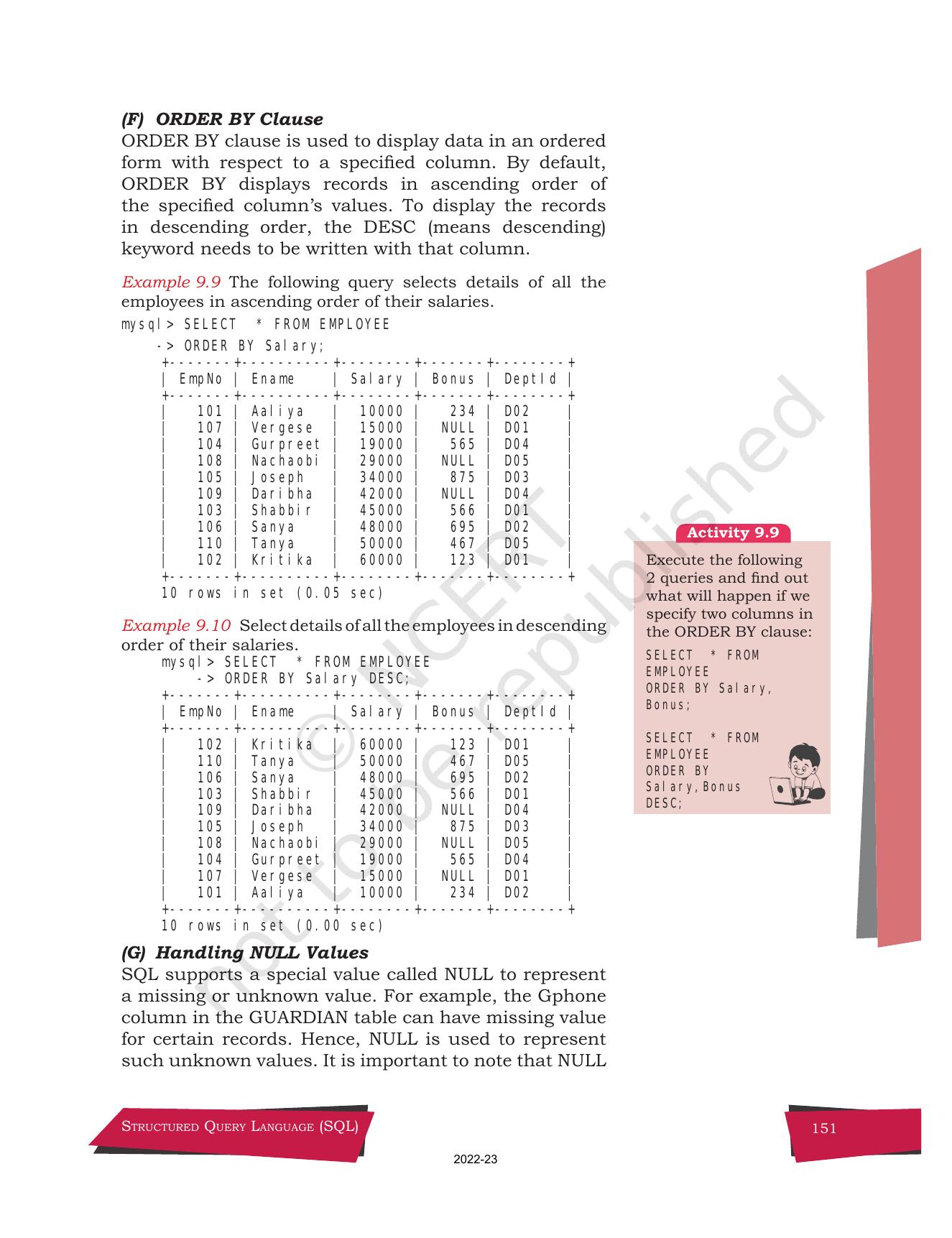 NCERT Book for Class 12 Computer Science Chapter 9 Structured Query Language(SQL) - Page 21