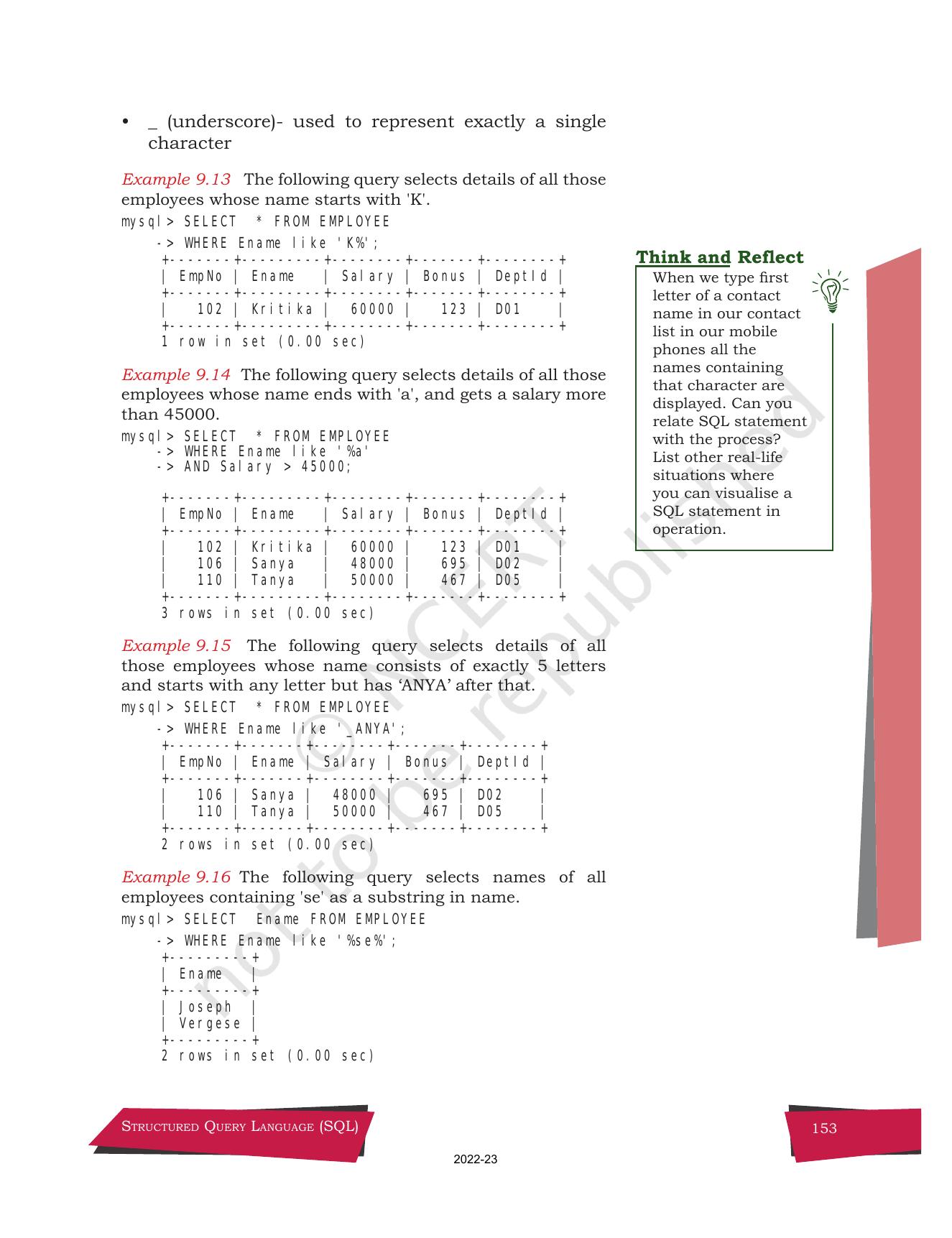 NCERT Book for Class 12 Computer Science Chapter 9 Structured Query Language(SQL) - Page 23