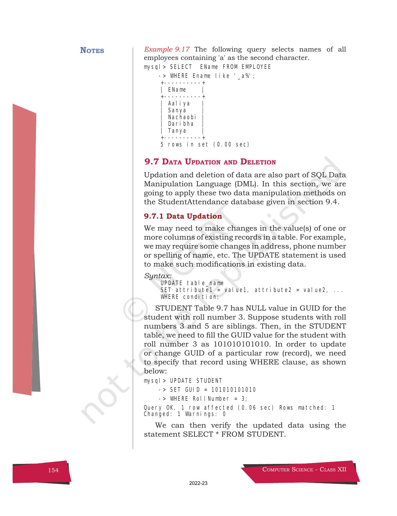 NCERT Book for Class 12 Computer Science Chapter 9 Structured Query Language(SQL) - Page 24