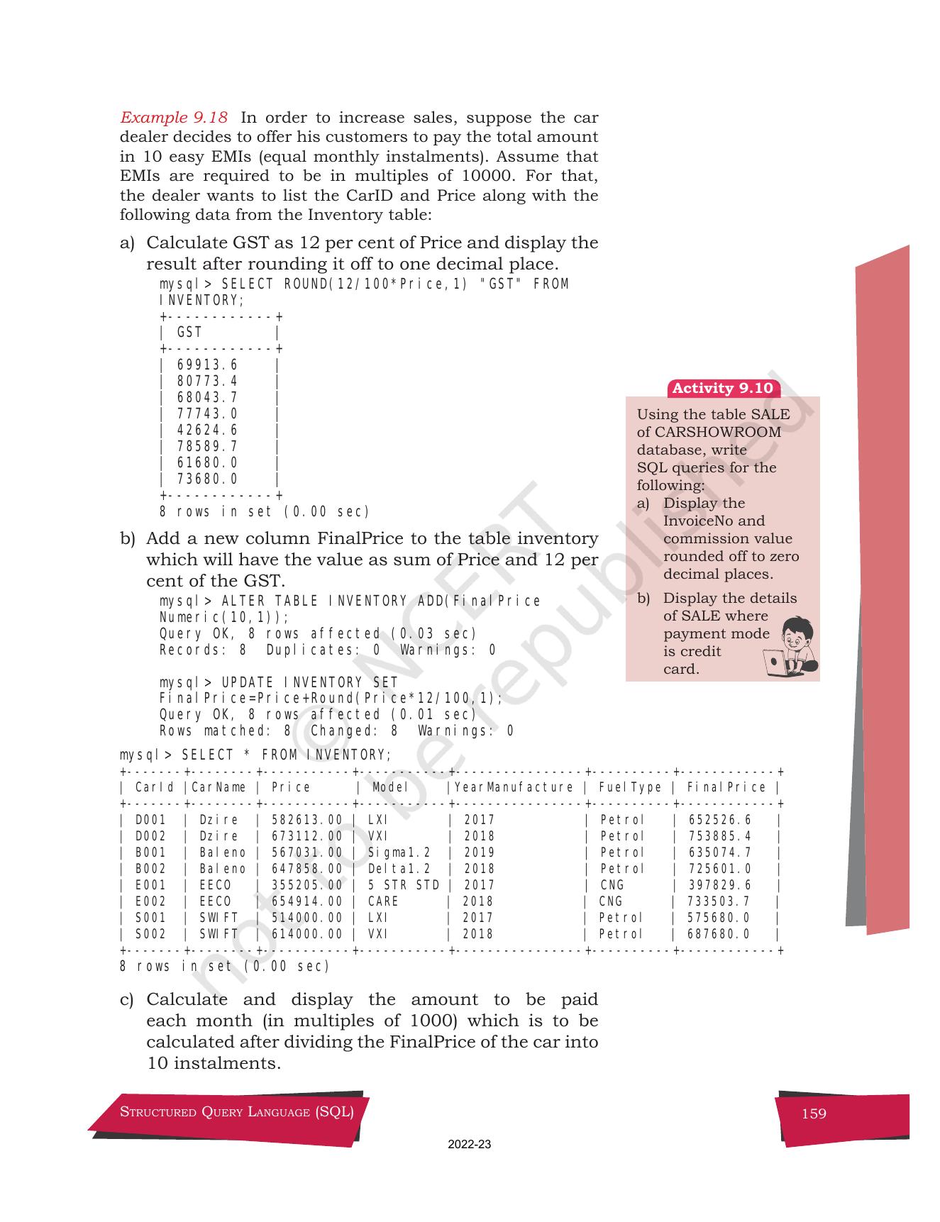 NCERT Book for Class 12 Computer Science Chapter 9 Structured Query Language(SQL) - Page 29