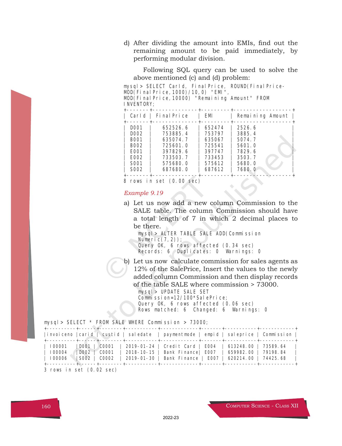 NCERT Book for Class 12 Computer Science Chapter 9 Structured Query Language(SQL) - Page 30