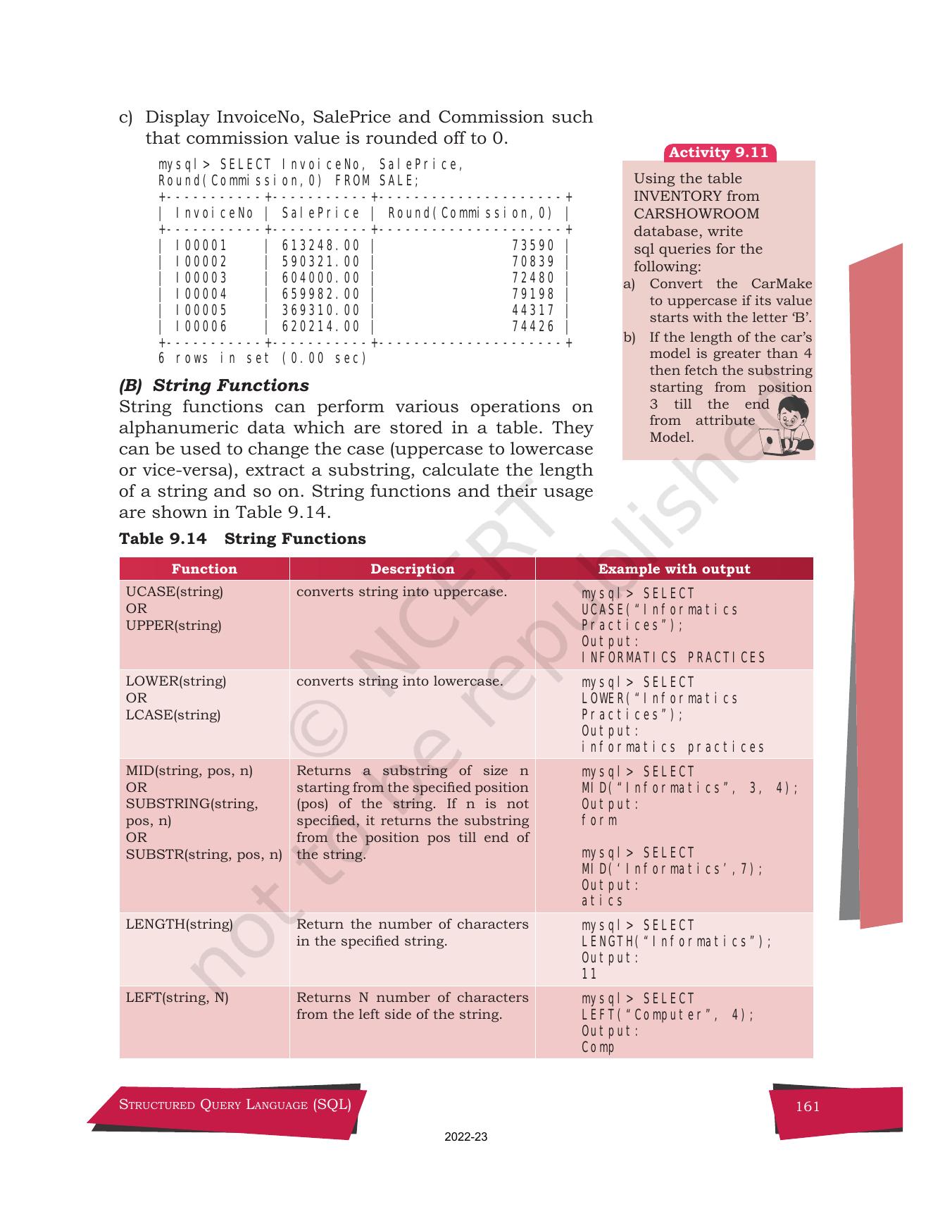 NCERT Book for Class 12 Computer Science Chapter 9 Structured Query Language(SQL) - Page 31