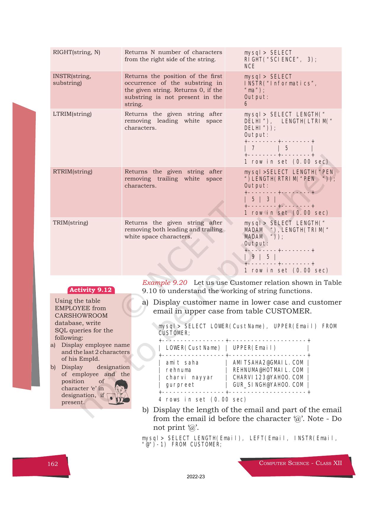 NCERT Book for Class 12 Computer Science Chapter 9 Structured Query Language(SQL) - Page 32